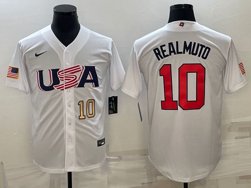 Men 2023 World Cub USA #10 Realmuto White Nike MLB Jersey14
